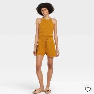 Universal Thread crochet romper in gold size XXL